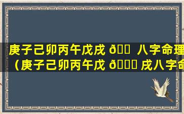 庚子己卯丙午戊戌 🐠 八字命理（庚子己卯丙午戊 🐒 戌八字命理详解）